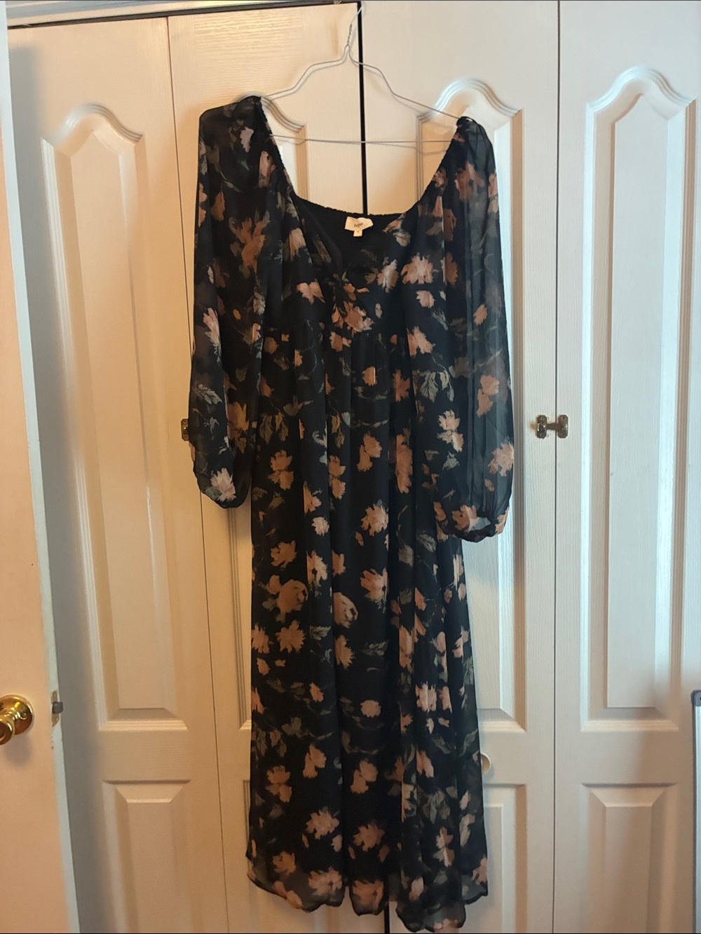 Boheme Black Maxi Dress with Beige Floral Pattern